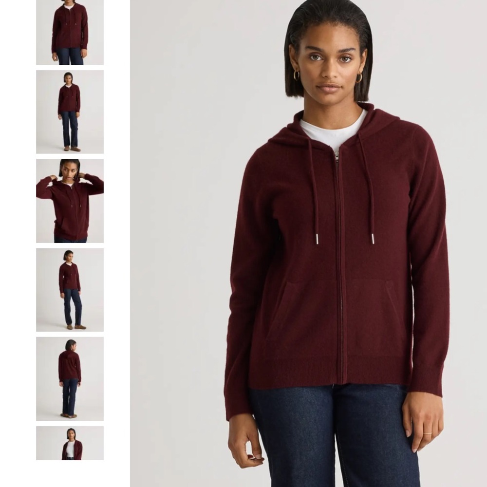 Quince Cashmere Burgundy Red Zip Up Sweater Hoodie Size X-large